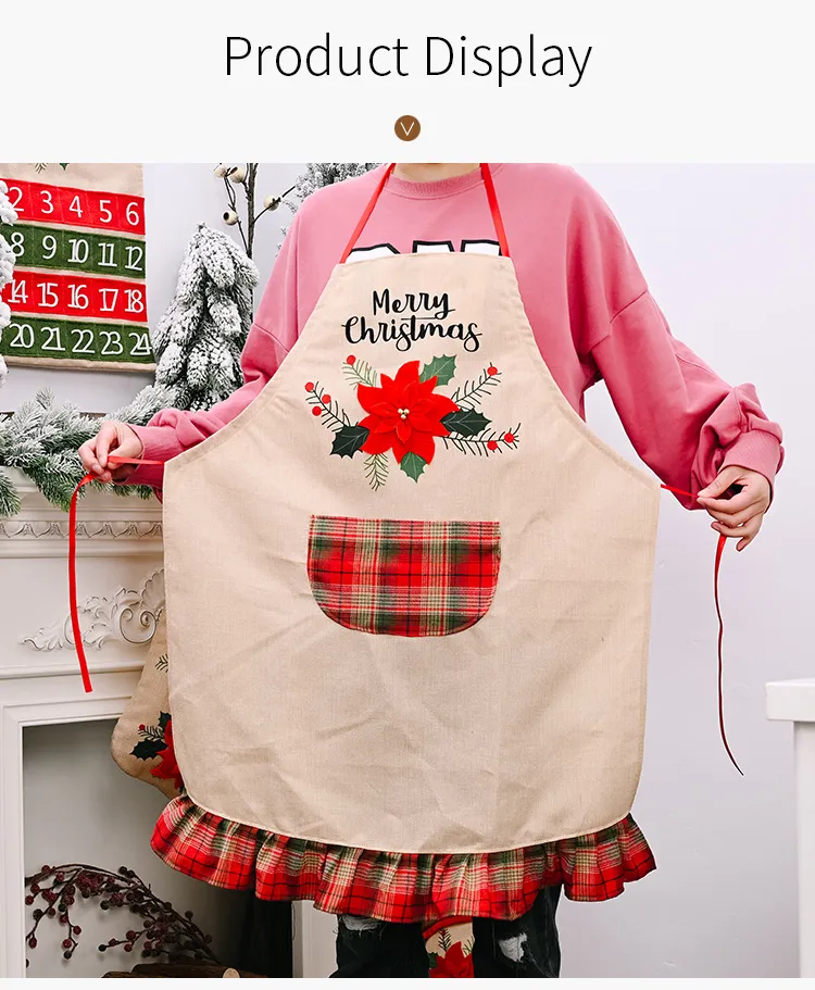 New Christmas decoration supplies big red linen apron creative adult Christmas apron restaurant atmosphere dress up T3I51329