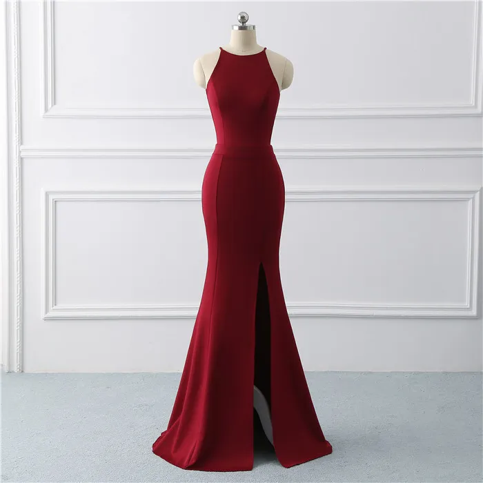 Burgundy Sexig Evening Gown Dress Mermaid Prom Dress Stretch Fabric Long Afton Dresses Side Slit Prom Dress Vestido de Noiva LJ201123