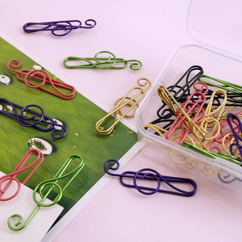 /box Creative Colorful Note Paper Clips Filing Supplies Decorative Music Shape Clip Office Metal Cute Exquisite Stationery Accessories ZJTL0695