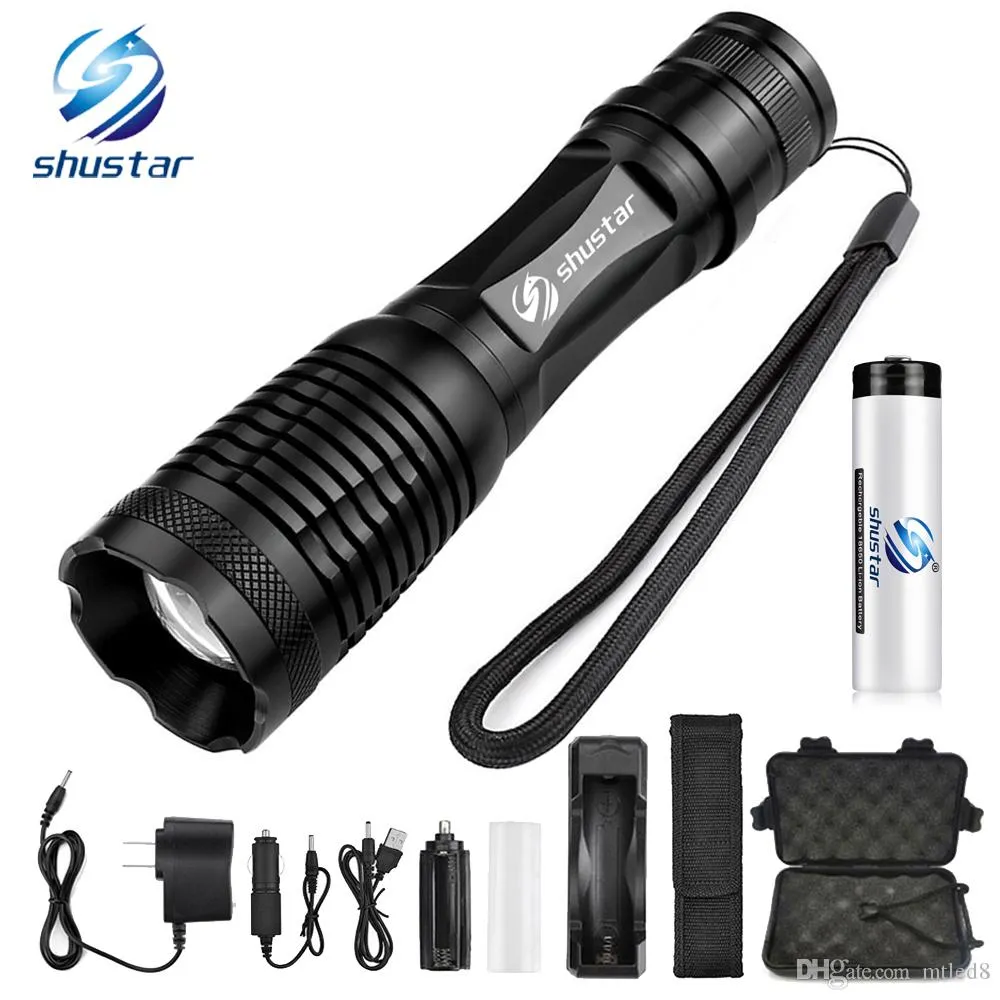 Glans LED-zaklamp Fietsverlichting 5 Verlichtingsmodi Zoomable Torch Gebruik 18650 Batterij gebruikt voor het jagen op camping Night Rides, etc.