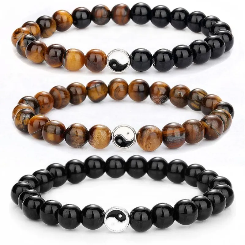 8mm moda homens mulheres taiji yin yang feng shui frisado fios pulseira bracelete Natural Bead Amizade Distância Distância Pulseiras Jóias Presente