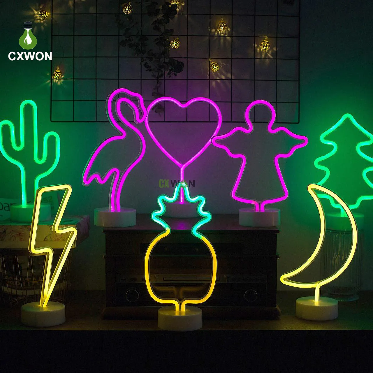 Neon Lamp USB / Batterij Powered Strip Signs LED Modellering Lamp Cat Love LED Decoratie Neon Nachtlampje met Basis