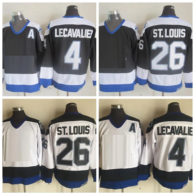 Męskie koszulki hokejowe w stylu vintage 26 Martin St. Louis 4 Vincent Lecavalier szyte koszule Retro czarny biały łatka M-XXXL
