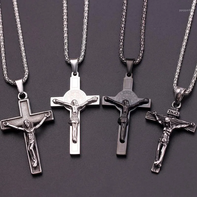 Men's Stainless Steel Cross Necklace Black Silver Religious Pendant  Shop Now!