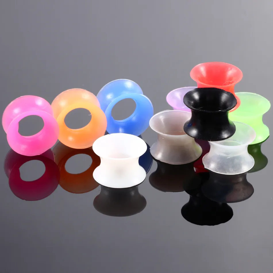 Silicone Flexible Thin Double Flared Ear Plugs Flesh Tunnel Ear Gauge Expander Stretcher Earlets Earrings Ear Piercing 6Pair mix size 5-14mm