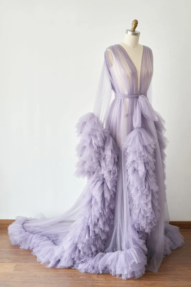 purple night robe with feathers