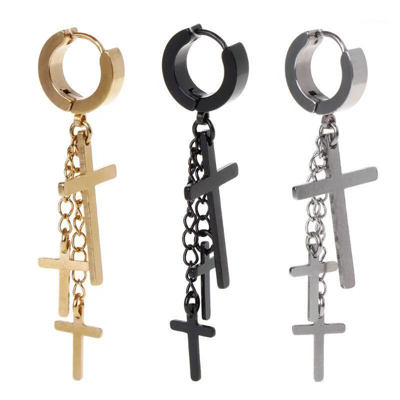 Stud 1pc Design Punk Earrings Cross Pendant Dangle Long Drop Chain Tassel Titanium Steel Women Men Jewelry Charms Brincos Hanging1