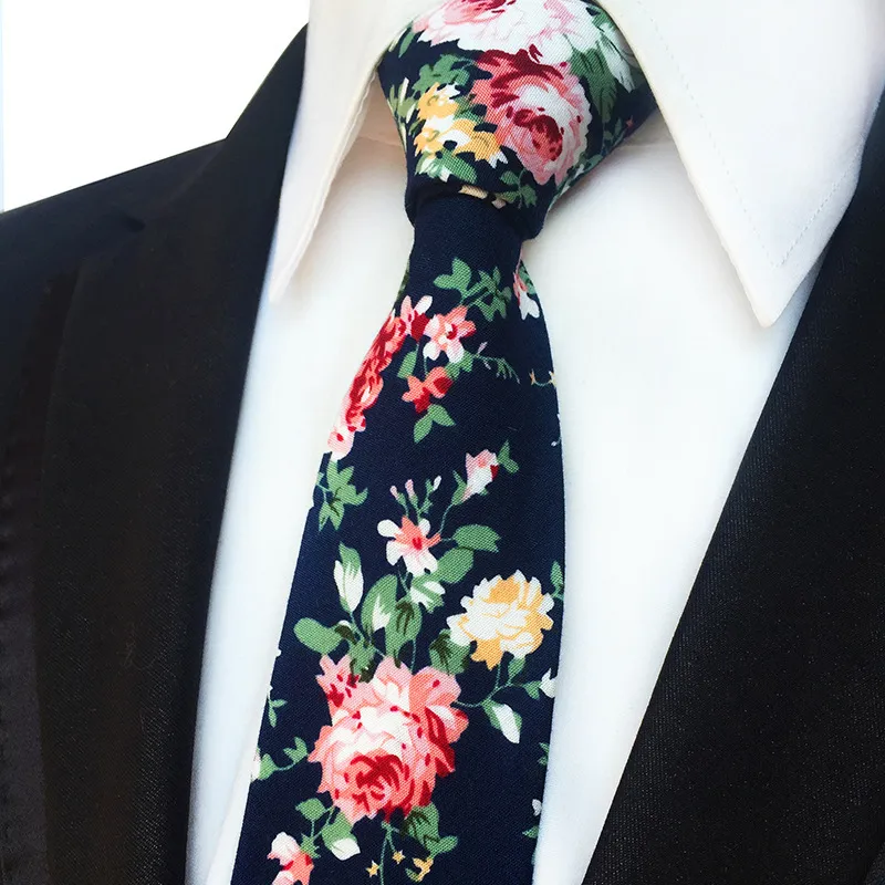 Cracons de marié Coton Coton Floral Men's Tie Narroter Version 6cm Mariage de la fête de la fête