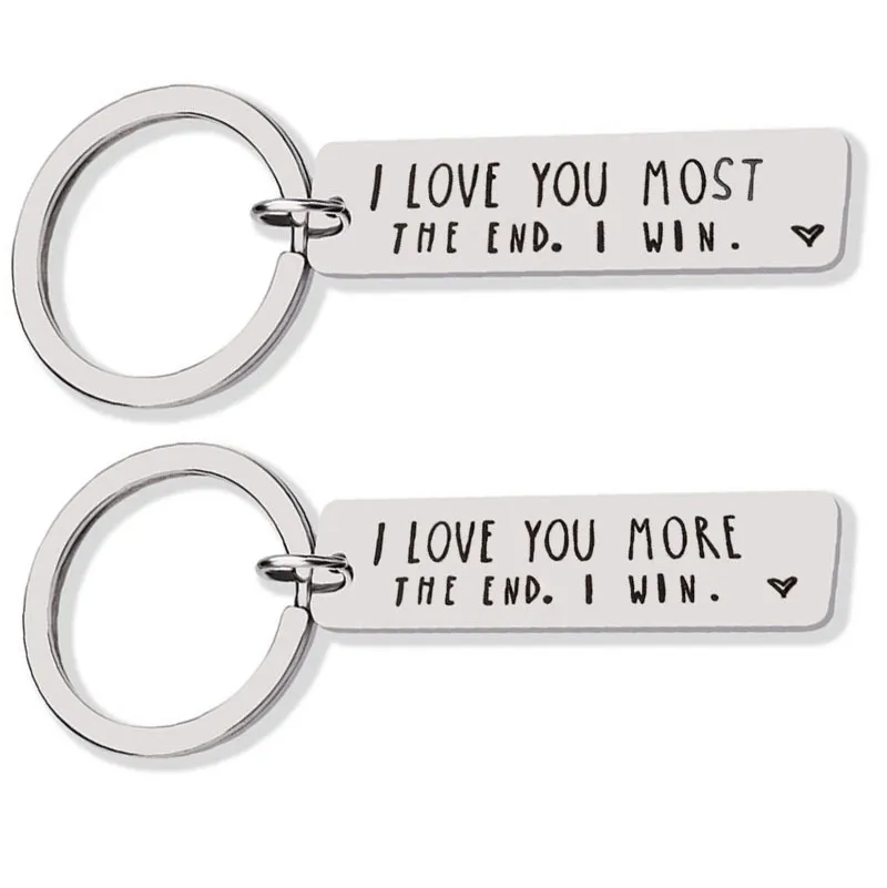 Creatief Keyrings roestvrij staal Ik hou meer van je het einde Ik win paren Keychain Metal Key Holders Party Favor W-00398