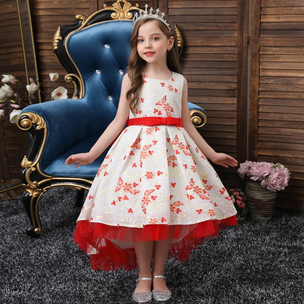 Noble Princess Dress Flower Girl Girl Abito da sposa a coda lunga per 4-14 anni Abito da sera per bambini di moda personalizzato