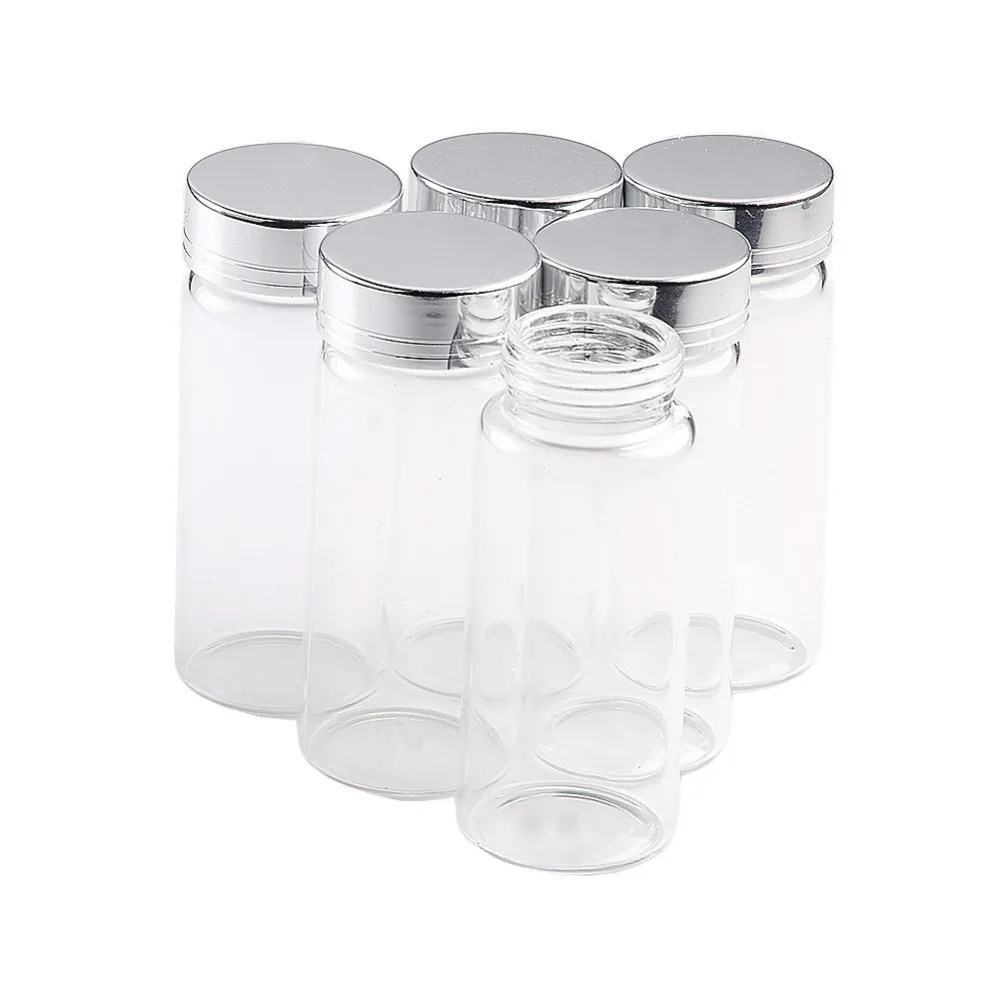 20ml 50ml 65ml 90ml garrafas de armazenamento de vidro com prata Parafuso de cobertura Esvaziar doces de baunilha Pill Food 6pcs Perfume