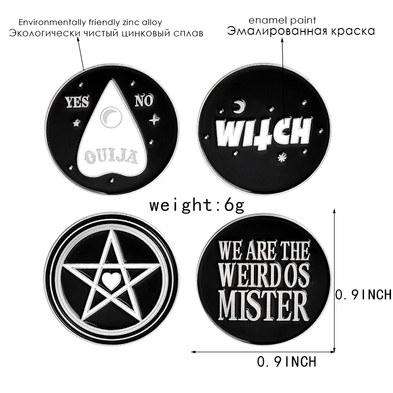 Sorcière émail broches étoile lune OUIJA oui ou non bizarres monsieur personnalisé foncé broche Denim chemise boucle Badges cadeau ami