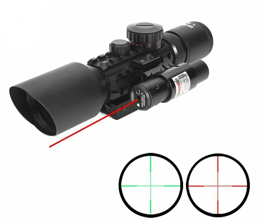 3-10x42EG Chasse Portée Optique Tactique Reflex Sight Riflescope Picatinny Weaver Mount Point Vert Rouge Avec Portée De Fusil Laser Rouge