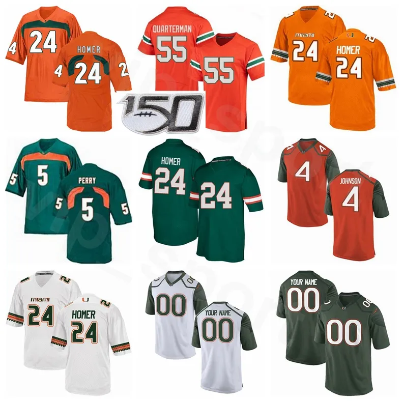 Miami Hurricanes NCAA College Football 5 Nkosi Perry Jersey 55 Shaquille Quarterman 24 Travis Homer Jeff Thomas Jaquan Johnson Custom Name