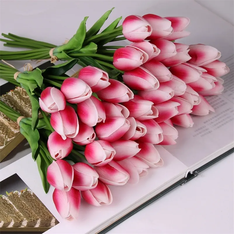 30 peças artificiais flores ramo tulipa tulipa touch flores látex tulipas flor artificial buquê falsificado flor fraca buquê lj200910