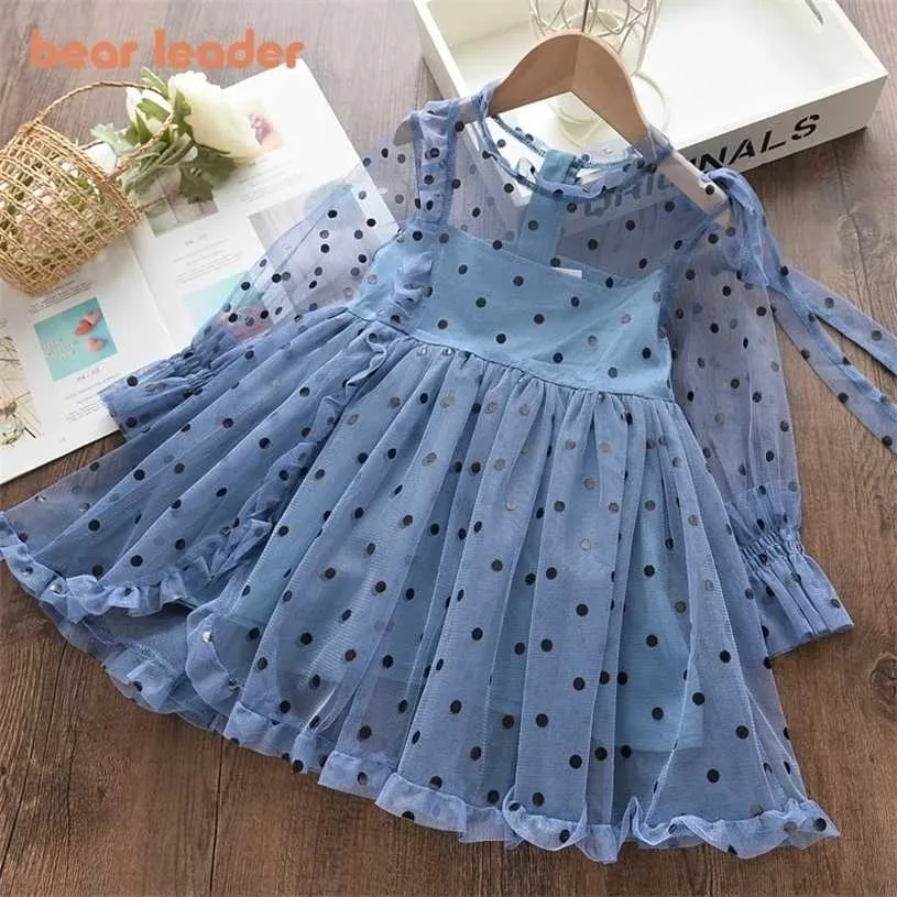 Bear Leader Girls Dress Autumn Clothes Long Sleeves Cartoon Embroidery Female Children's Cake Dresses Kids Clothing 211231