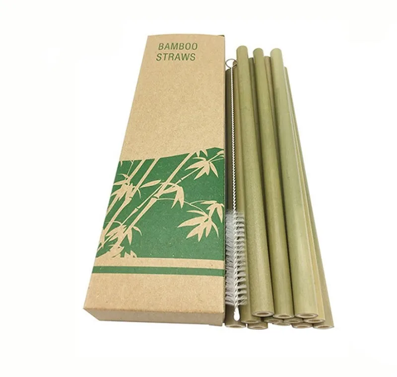 Grüner Bambus-Phyllostachys-Heterocycla-Strohhalm, natürlich, 20 cm, Hotel-Getränkestrohhalme mit Bürste, Milchtee-Shop, Neuankömmling, 8 9nt F2