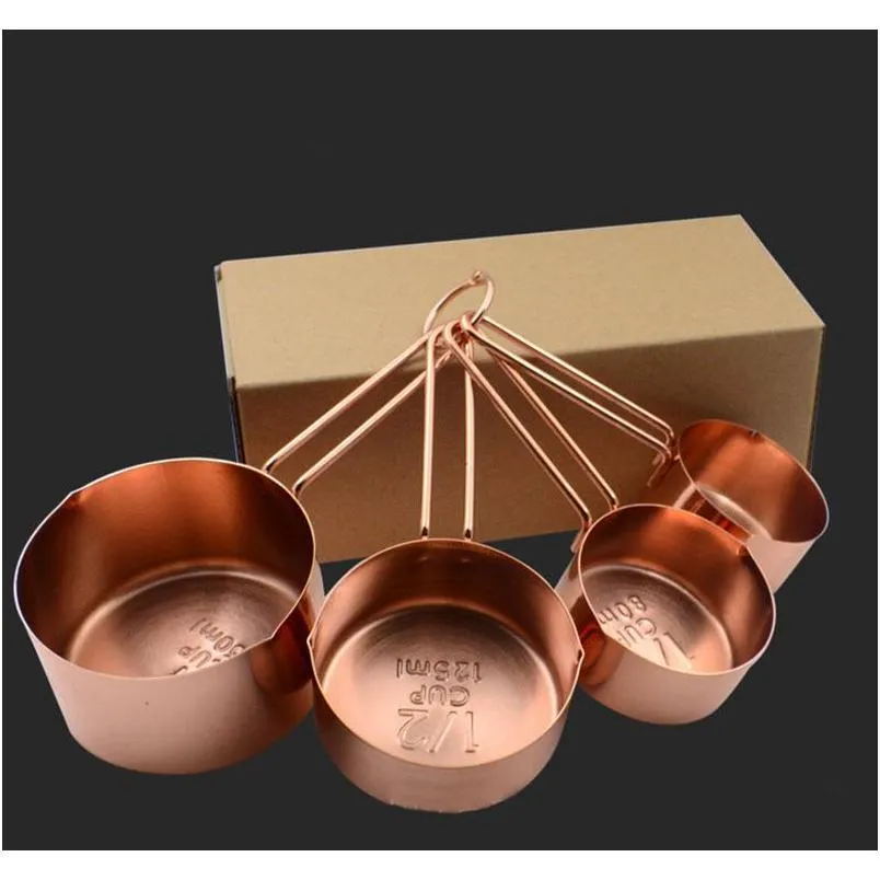 high quality copper stainless steel measuring cups 4 pieces/lot kitchen tools making cakes and baking gauges measuring tools wx9-32