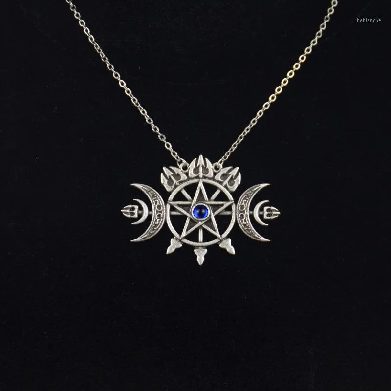 Colliers pendentif triple croissant de lune avec collier pentagramme Sigil de l'esprit bijoux païens collier gothique Wiccan1