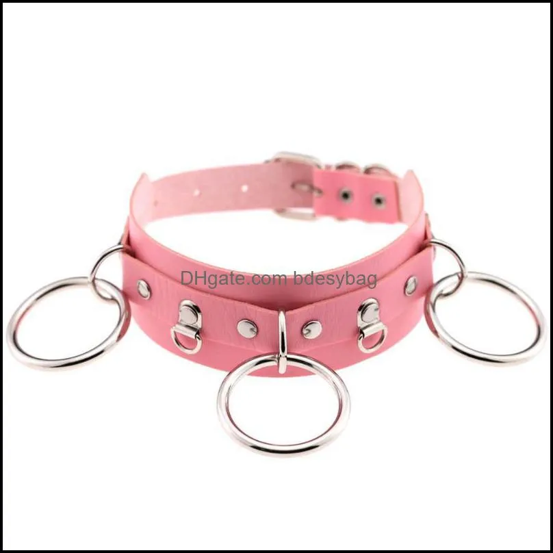 Chokers 2022 Goth Pink PU Leather Necklaces For Women Spike Rivet Sexy Collar Studded Choker Link Chains Body Jewelry Cute Girls