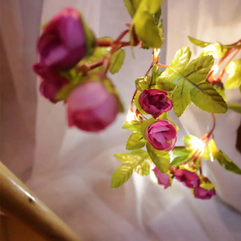 2m 20Lled Blinkande Rose Flower Strengljus 3AA Batteridriven Rose Vine Fairy Garland Ljus Julbröllop Heminredning 201203