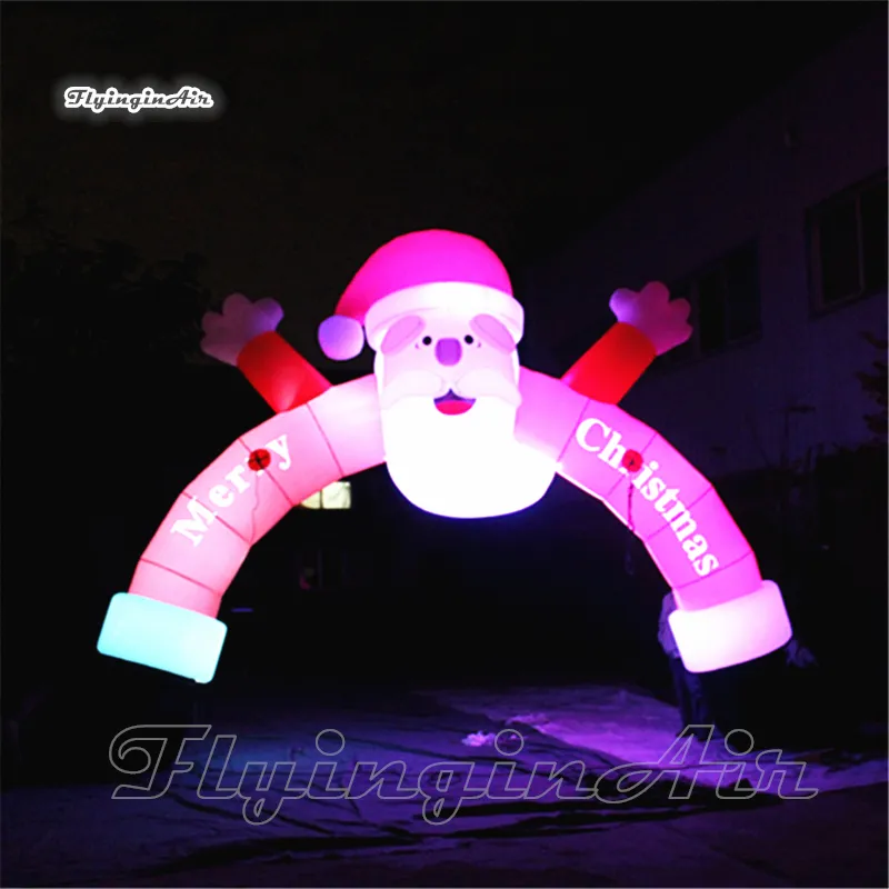 Outdoor Christmas Arch Lighting Inflatable Santa Archway 6m RGB Air Blown Santa Door With Custom Printing For Entrance Decoration