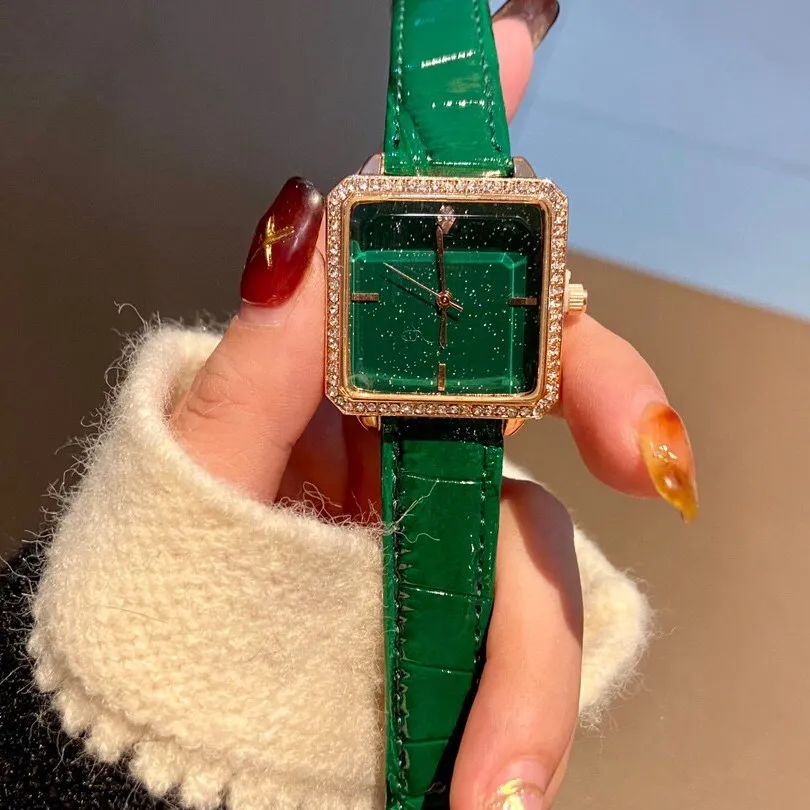Relojes de lujo para mujer reloj de pulsera informal con correa de cuero de cuarzo cuadrado geometrico con diamantes de imitacion reloj de cielo