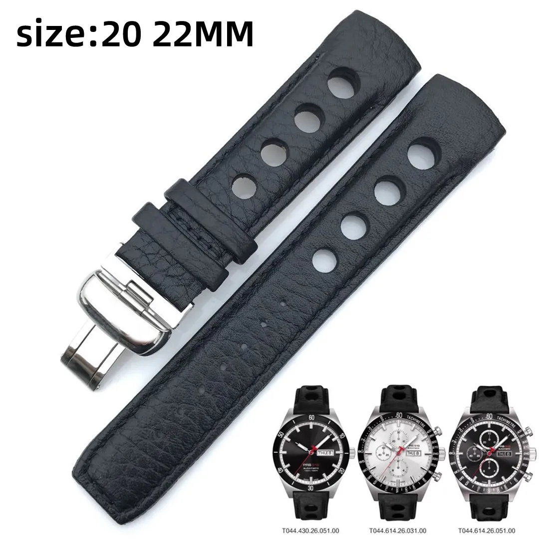 Bracelet de montre pour Tissot prs516 T044614A T044430A, boucle papillon en argent, bracelets de montre en cuir véritable, 20mm 22mm