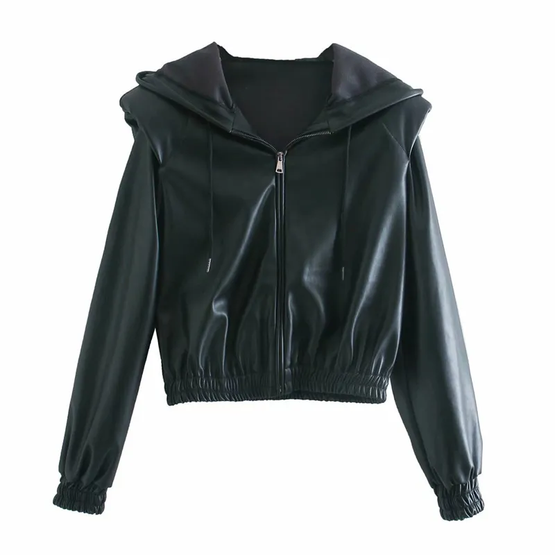 Neue Frauen Herbst Winter Faux Leder Jacken Reißverschluss Grundlegende Mit Kapuze Mantel Umlegekragen Motor Biker Jacke Plus Größe Oberbekleidung LJ201012