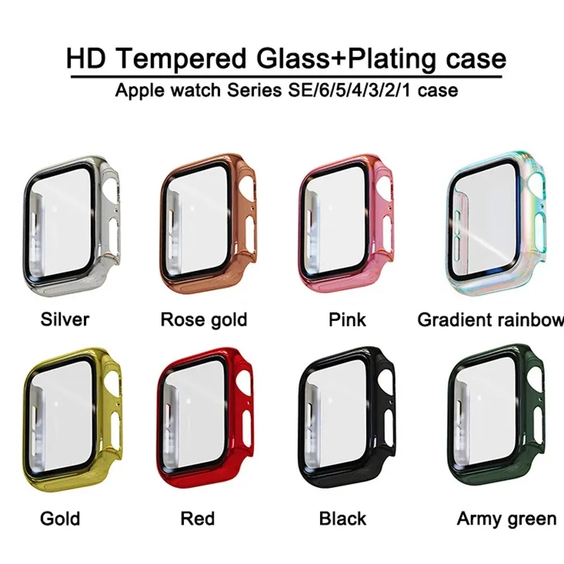 Protezione dello schermo per Apple Watch Band 44mm 40mm 42mm 38mm HD Custodia per placcatura in vetro temperato Cover Serie Iwatch SE / 6/5/4/3 Nuovo