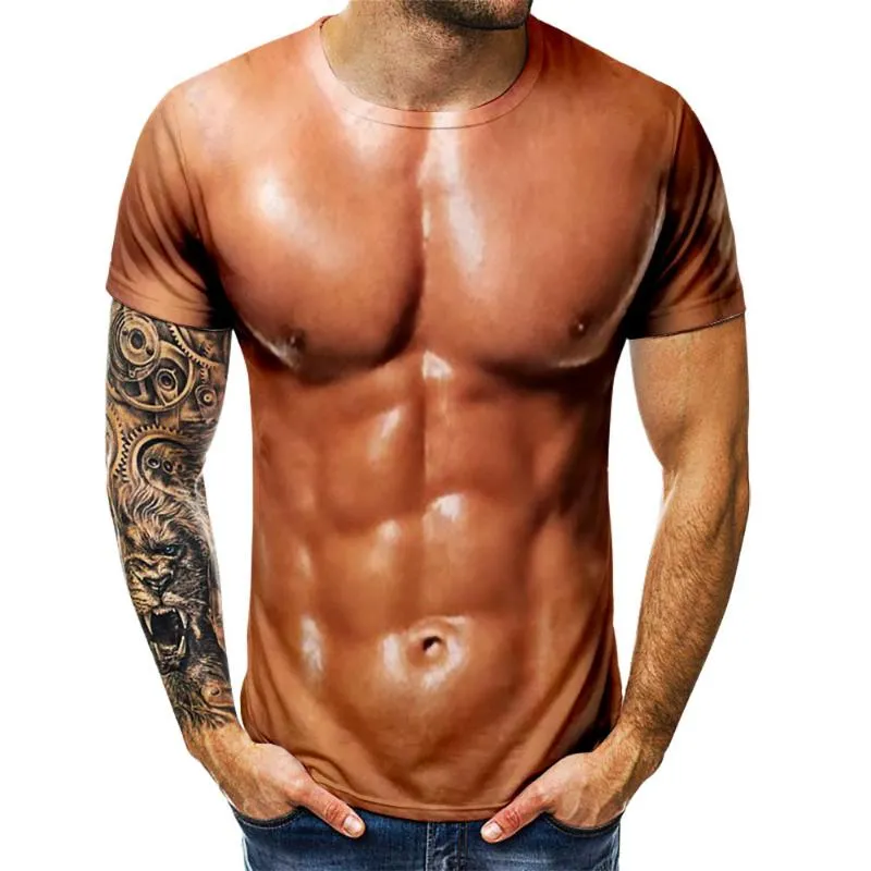 3d realista músculos no peito impresso t-shirts homens casual de