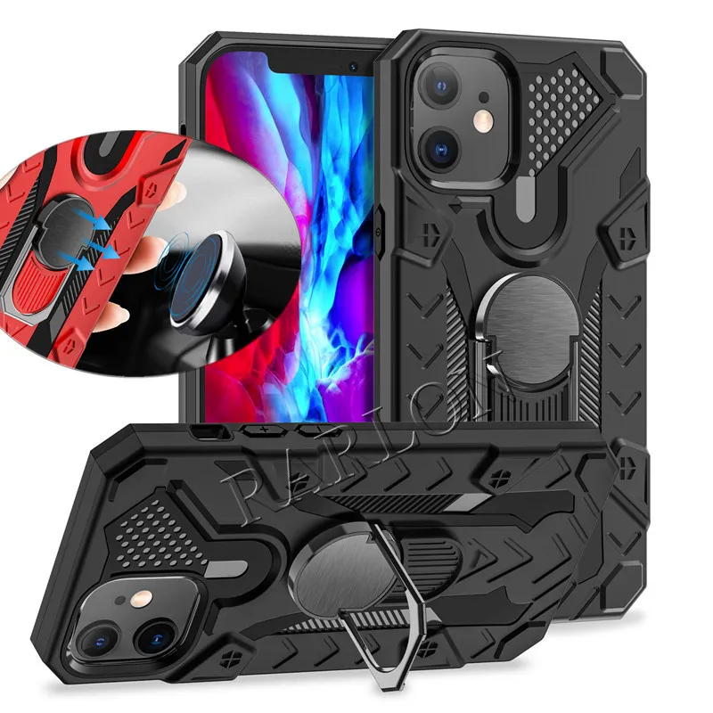 Stoßfest Rüstungsfälle Magnetic Metall Ringhalter Stand Telefonabdeckung COQUE FÜR IPhone 13 13PRO 12 MINI 11PRO MAX XR XS 7 8 PLUS SE