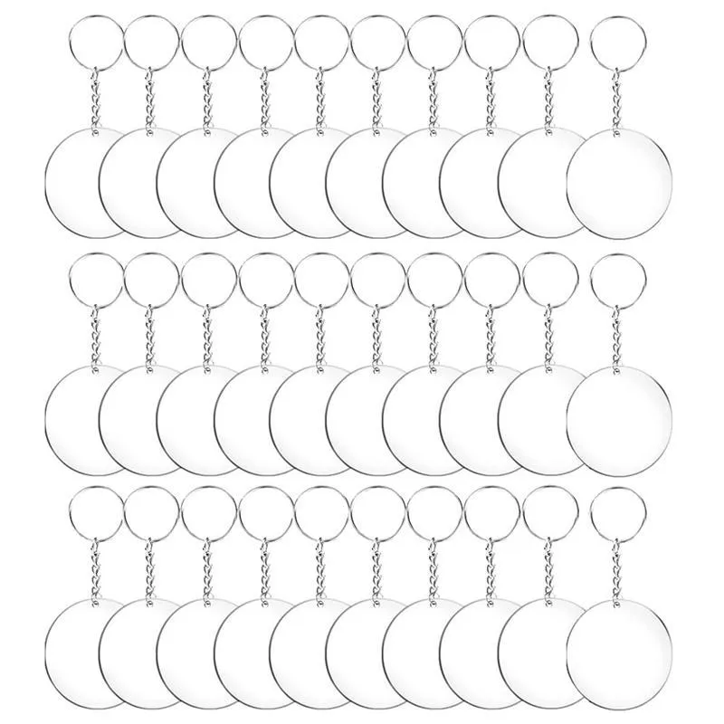 Porte-clés 48/72/96 pièces acrylique Transparent cercle disques ensemble porte-clés clair rond porte-clés blancs pour bricolage (transparent)