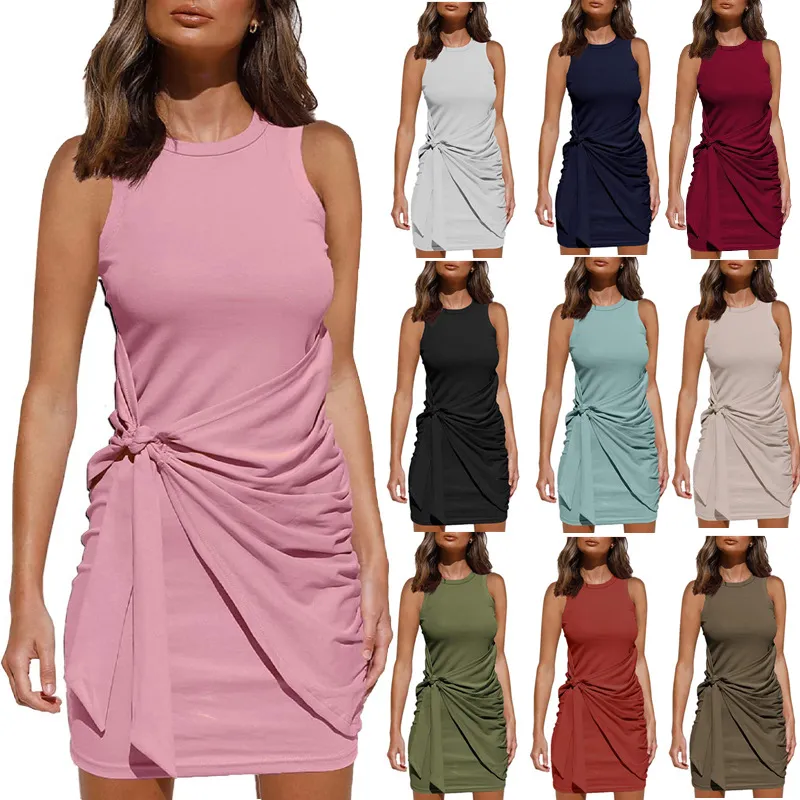 Prawdziwa letnia sukienka 3011 kamizelka bez rękawów moda szczupła seksowna sukienka na co dzień dla kobiet rozmiar S-XL