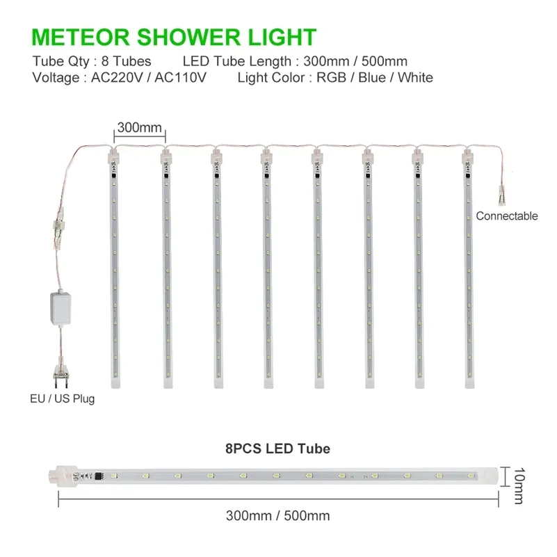 30cm 50cm Meteor Shower Rain Tubes String Lights LED Chute de neige Arbre de Noël Mariage Jardin Décoration Lampe 201203