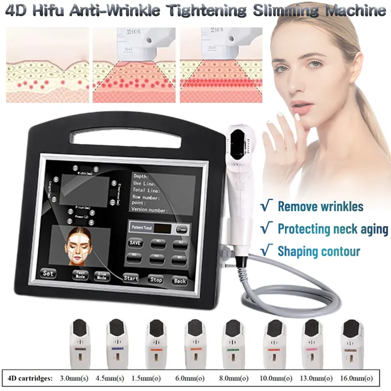 Frete Grátis 4D Hifu Machine Face Levantando Corpo Emagrecimento Focado de Alta Intensidade Máquina de ultra-som com 8 cartuchos