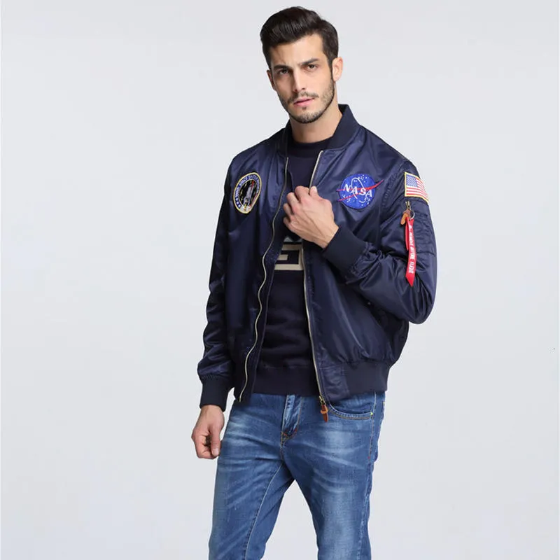 Homens para baixo parkas nova nasa vôo piloto estilista jaquetas ma bomber blusão bordado beisebol seção militar jaqueta masculina sxxl