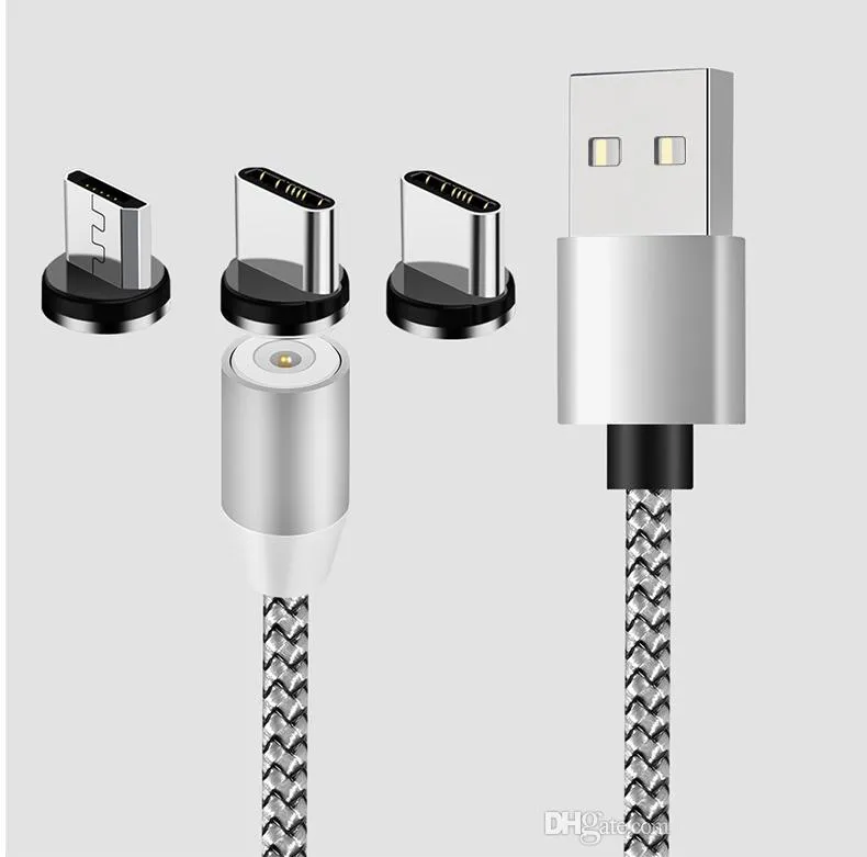 3 in 1 Magnetische Telefoon Kabels Oplader Lijn 2A Nylon Fast Charging Cord Type C Micro USB-kabel Draad voor Samsung S21 Izeso