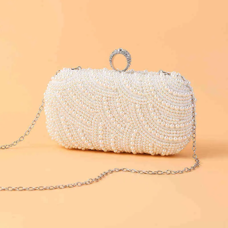 Evening Bags Beading Women Day Clutch Pearl Diamonds Finger Ring Evening Bags Arrival Handbags Purse Vintage Style 220314