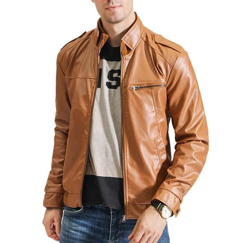 Mäns Jackor Nice Fashion Höst Man Läderjacka Plus Storlek 3XL Svart Brown Mens Stand Collar Coats Biker