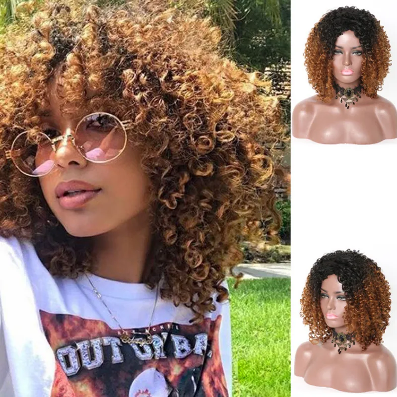 Afro crépus Bouclés Synthétique Omber Perruque Simulation Cheveux Humains Perruques de cheveux humains pelucas de cabello humano Perruques JS1002