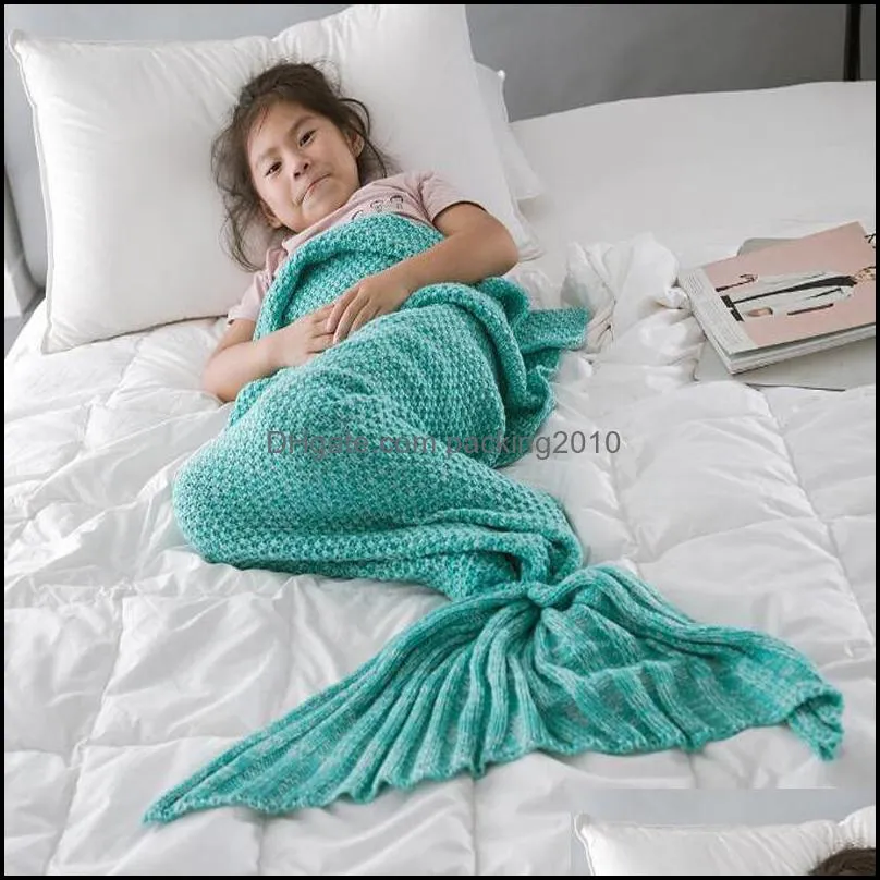 Soft Knitted Mermaid Tail Blanket Crochet Handmade Sleeping Bag for Kids Adult Birthday Christmas Gift