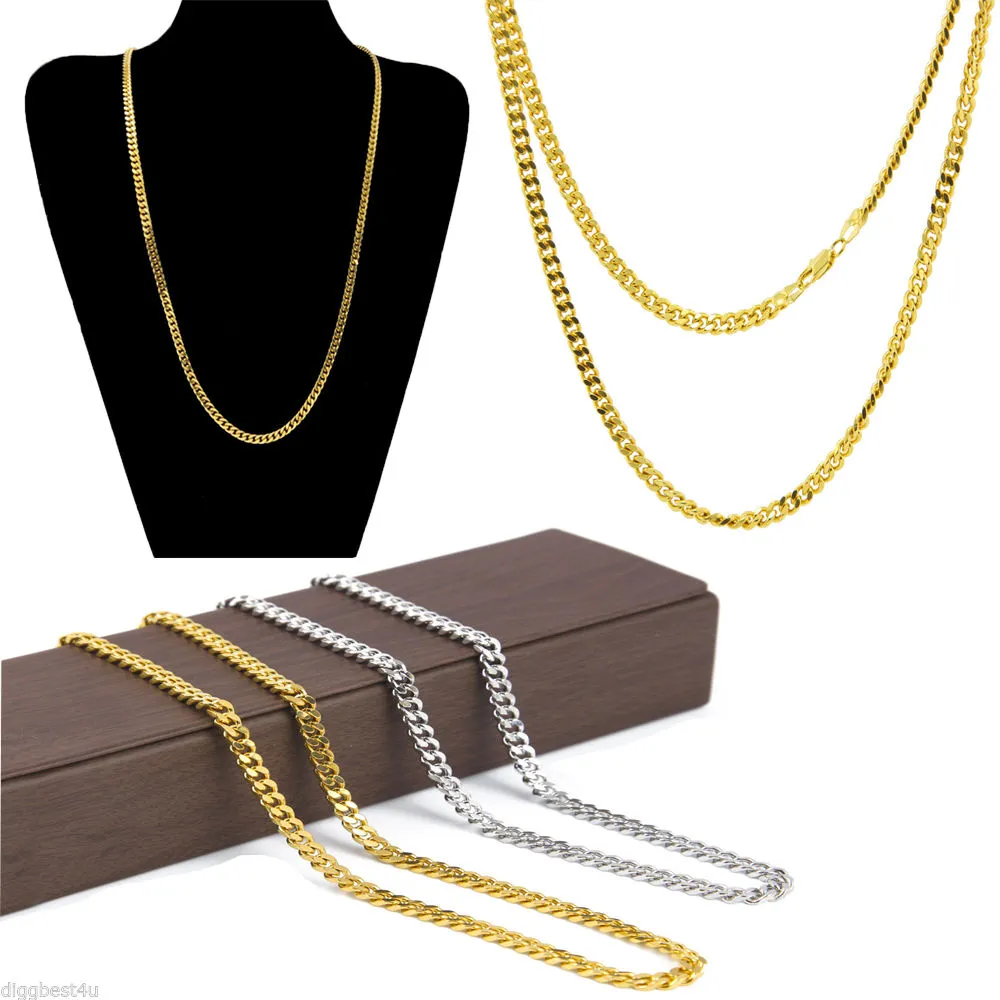 3mm 5mm Or Argent Cubain Lien Chaîne Colliers Hommes Femmes 18K Plaqué Or Hip Hop Collier Bijoux De Mode