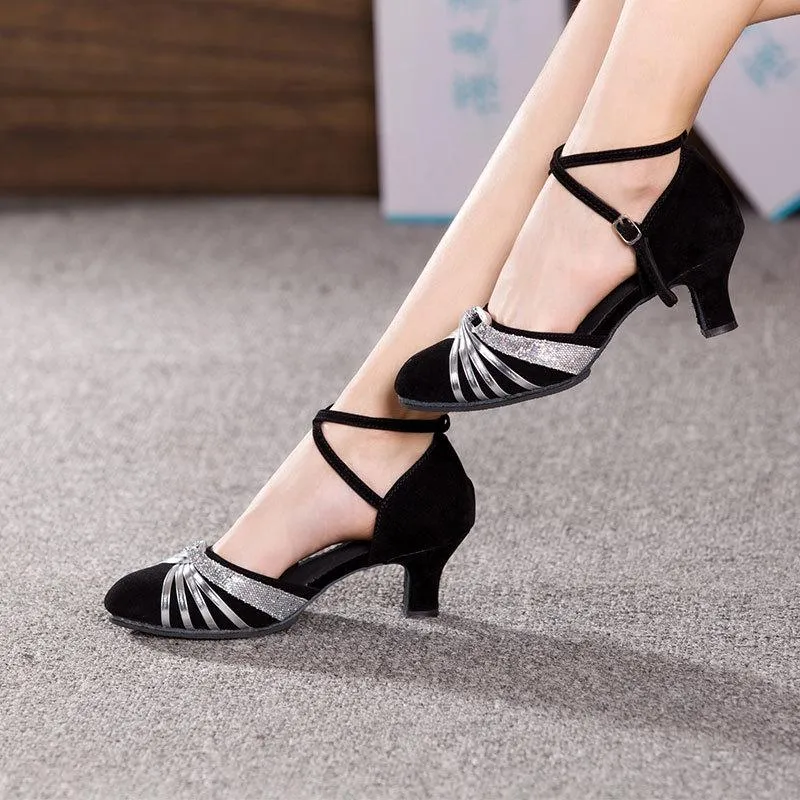 Women Ladies Ballroom Modern Dance Shoes Closed Toe Indoor Dancing Shoes Tango Salsa Performance Heels 3.5/5.5/7cm