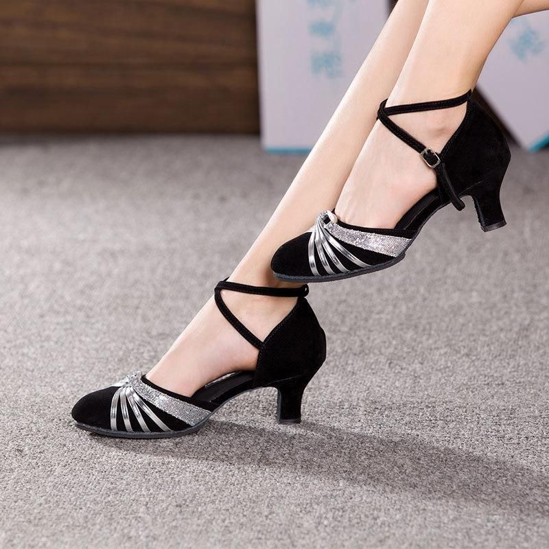 Chaussures De Danse Femme Latin Talon 7 Cm - Bout Ouvert, Lacets, Semelle En Daim, Pour Salsa, Bachata, Salon...