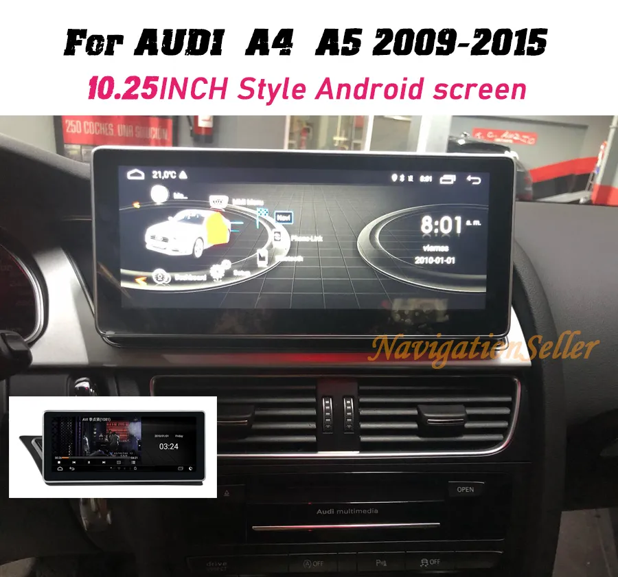 10.25INCH CAR DVD-spelare Radio Audio GPS-navigering stereo för AUDI A4 A5 2009-2015 med MirLolink Bluetooth USB-support 4G WiFi