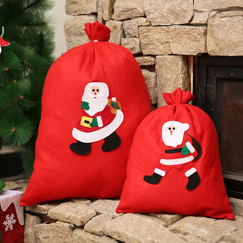 Large Christmas Gift Bags With Drawstring Red Non Woven Santa