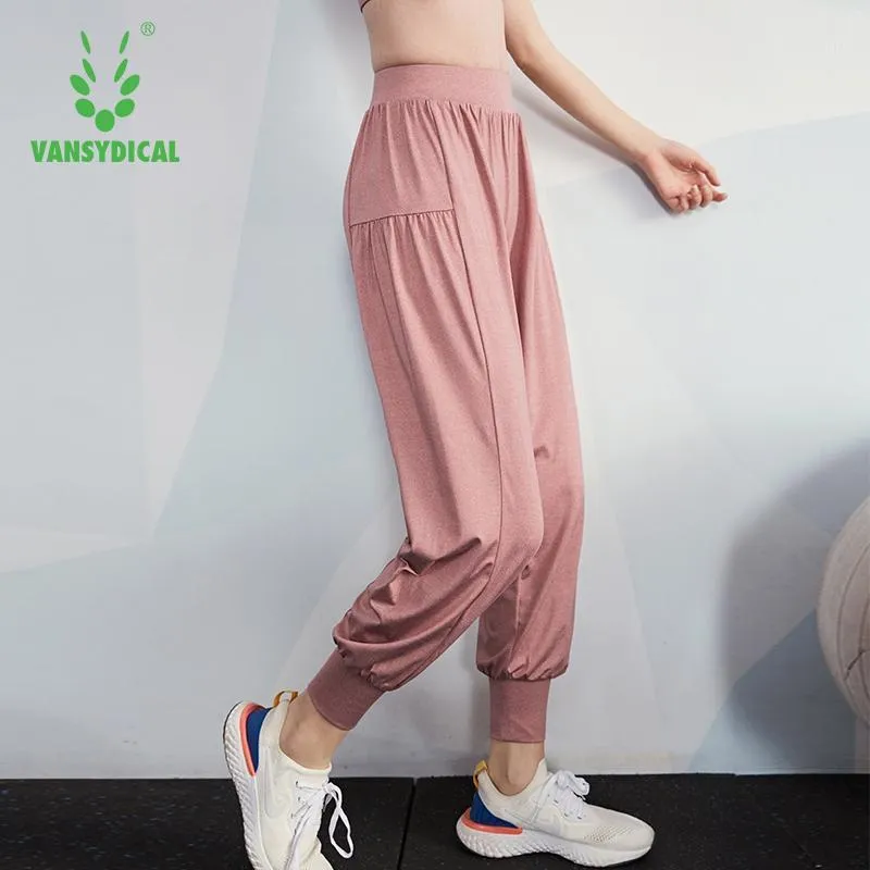 Correndo calças Vansydical Jogging Pant Women Yoga Sport Gym Solid Loose Training Treinamento Fitness Workout Long Troushers Women1