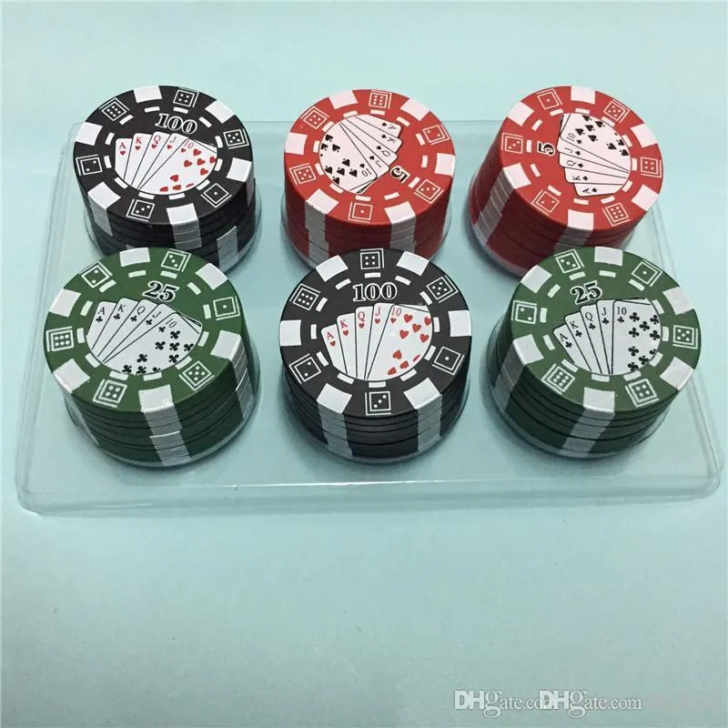 3 lager poker chip stil slipmaskiner röker rörtillbehör ört ört tobak manuell cigarett kross gadget röd grön svart 12 st /parti
