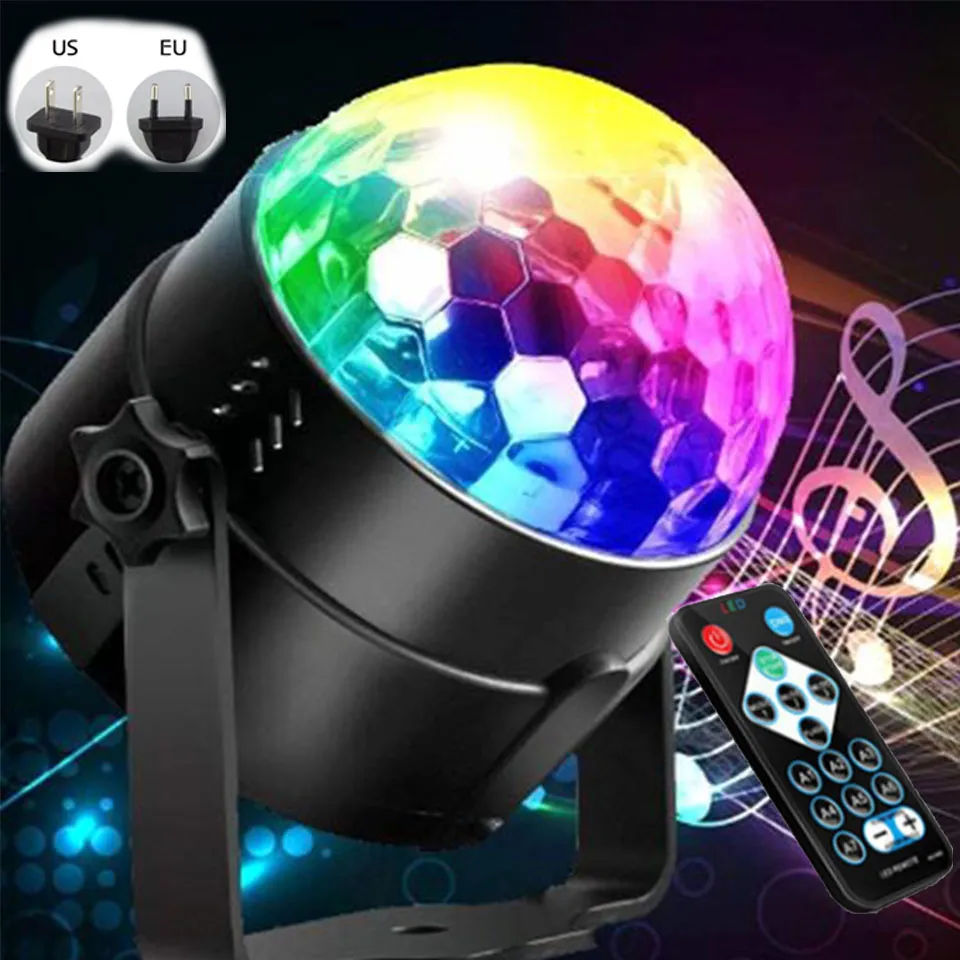 Bola de discoteca ativada por som colorido Luzes de palco LED 3W RGB Lâmpada de luz para projetor a laser Suprimentos para festas de Natal Presentes para crianças